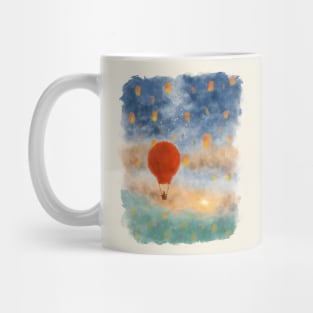 Hot air balloon on clouds towards the sun Mug